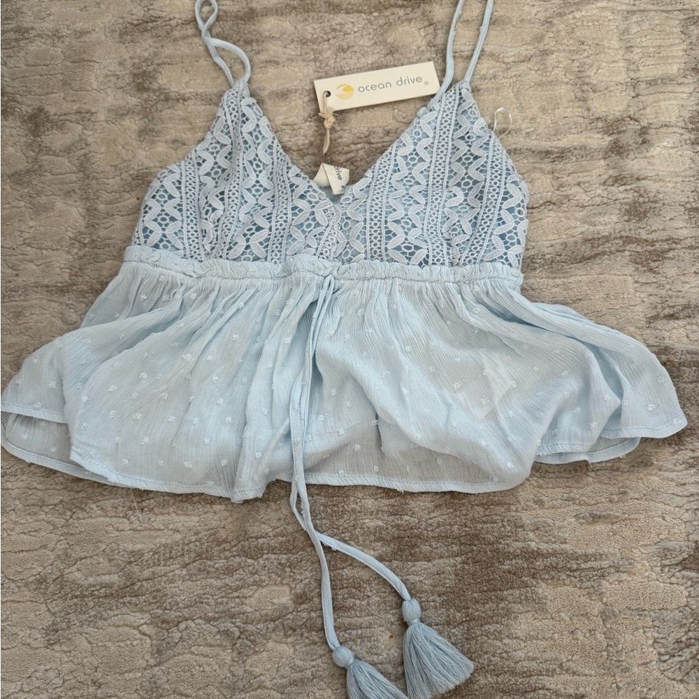 Ocean Drive Sky Blue Lace Crop Top